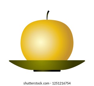 vector golden apple on plate isolated on white background