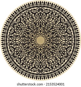 Vector golden arabic national round ornament. Ethnic circle, eastern and african peoples of asia, persia, iran, iraq, syria.