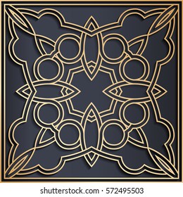Vector golden Arabic ornament on a dark background. Used to design invitations, cards, banners, and others.