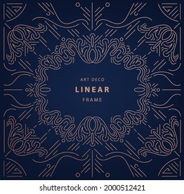 Plantilla de borde de deco de arte dorado vectorial, ilustración de vintage de marco abstracto. Invitación a la boda, tarjeta, cubierta, forma cuadrada de la línea giratoria