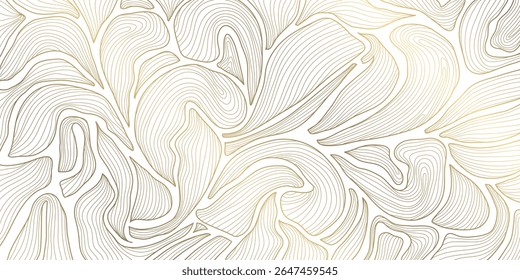 Patrón de hojas de línea art deco de oro de Vector. Arte floral Abstractas, fondo de lujo de la selva moderna, ornamento de la naturaleza, gráfico de follaje vintage, diseño premium japonés.