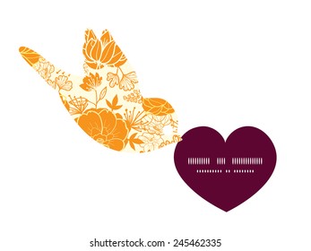 Vector golden art flowers birds holding heart silhouette frame pattern invitation greeting card template