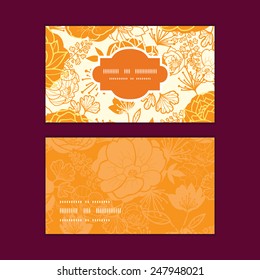 Vector golden art flowers horizontal frame pattern business cards set