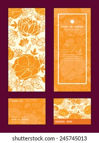 Vector golden art flowers vertical frame pattern invitation greeting, RSVP and thank you cards set