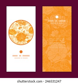 Vector golden art flowers vertical round frame pattern invitation greeting cards set