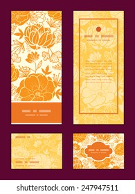 Vector golden art flowers vertical frame pattern invitation greeting, RSVP and thank you cards set
