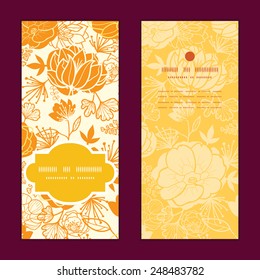 Vector golden art flowers vertical frame pattern invitation greeting cards set