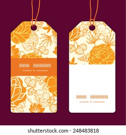 Vector golden art flowers vertical stripe frame pattern tags set