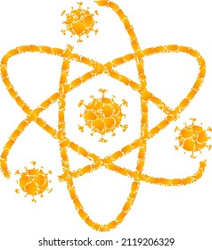 Vector golden atom viruses mosaic icon. Atom viruses is isolated on a white background. Golden particles mosaic based on atom viruses icon.