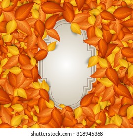 Vector golden autumn leaves background with a vintage paper card