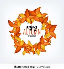 Vector golden autumn leaves background - enjoy autumn - round wreath frame