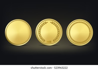 Vector Golden Award Medals Set On Black Background.