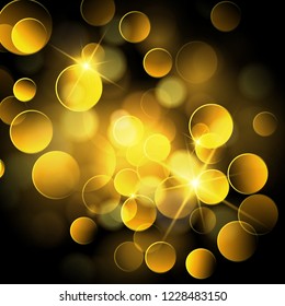 Vector golden background bokeh of Merry Christmas.
