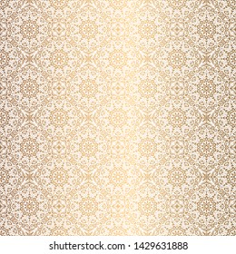 Vector golden background. Seamless patterns on white. Flourish arabesque. Mandala flower and floral design elements. Intricate ornate lines. Arabic decorative ornament. Square oriental tile