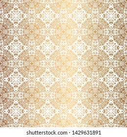 Vector golden background. Seamless patterns on white. Flourish arabesque. Mandala flower and floral design elements. Intricate ornate lines. Arabic decorative ornament. Square oriental tile
