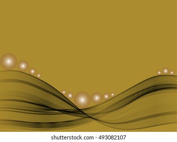 Vector Golden background with waves and pearls