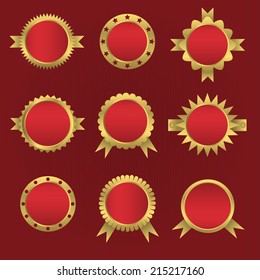 Vector golden badges and labels on the red background.