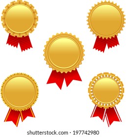 vector golden badges with red ribbons - Separate layers for easy editing