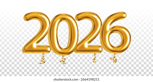 	
Texto de globo dorado de Vector 2026 para feliz año Nuevo aislado sobre fondo transparente.