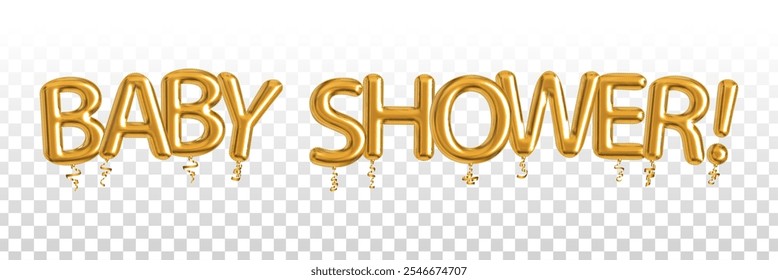 Vector golden balloon text Baby Shower isolated on transparent background.