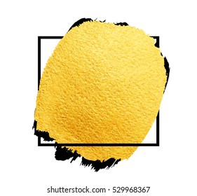 Vector golden banner for you amazing design project. Brush stroke isolated on white. Abstract hand painted golden background for greeting, gift, wedding, birthday card.