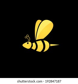 vector golden bee icon on black background. abstract bee silhouette