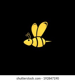 vector golden bee icon on black background. abstract bee silhouette