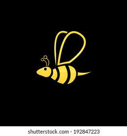 vector golden bee icon on black background. abstract bee silhouette