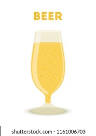 Vector golden beer in glass. Alcohol baverage with bubbles, liquid brewery product.