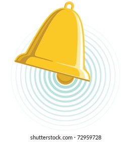 Vector Golden Bell. Chiming bell with circular sound waves emanating from the clapper. Gradient free illustration.