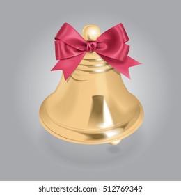 Vector Golden Bell With Red Silk Bow