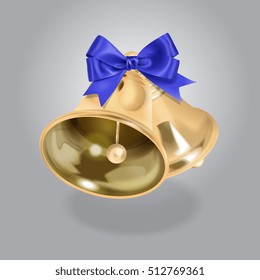 Vector Golden Bells With Blue Silk Bow