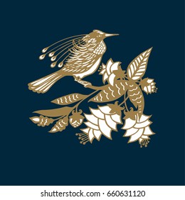 Vector golden bird on a dark blue background