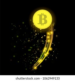 Vector Golden Bitcoin Isolated on Black Background. Crypto Currency Icon