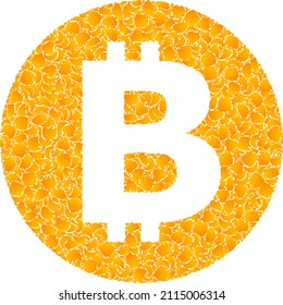 Icono de mosaico de bitcoin dorado vectorial. Bitcoin está aislado en un fondo blanco. Collage de elementos dorados basado en el icono de bitcoin. La imagen icónica de la bitcoína colgante está organizada con elementos amarillos.