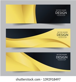Vector golden and black abstract swoosh background. Abstract corporate business banner web template, horizontal advertising business banner layout template flat design set.