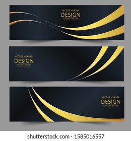 Vector golden and black abstract swoosh background. Abstract corporate business banner web template, horizontal advertising business banner layout template flat design set.