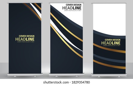 Vektor-goldener und schwarzer abstrakter, schwarzer Hintergrund. Abstrakte Corporate Business Banner Web-Vorlage, horizontale Werbung Business Banner Layout Vorlage flach Design Set.