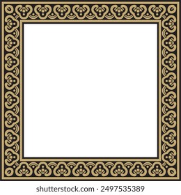 Vector dorado con rectángulo chino negro, marco. Ornamentos cuadrados de pueblos orientales, Corea, Taiwán, China, Hong Kong, Indonesia
