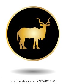 Vector golden and black icon with antelope isolated on white with shadow. Vector illustration