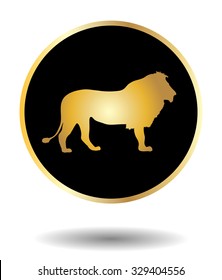 Vector golden and black icon with lion isolated on white with shadow. Vector illustration