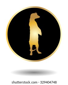 Vector golden and black icon with suricate isolated on white with shadow. Vector illustration