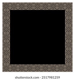 Vector golden black Kazakh national square pattern, frame. Ethnic ornament of the nomadic peoples of Asia, the Great Steppe, Kazakhs, Turkic, Kirghiz, Kalmyks, Mongols, Buryats, Turkmens.