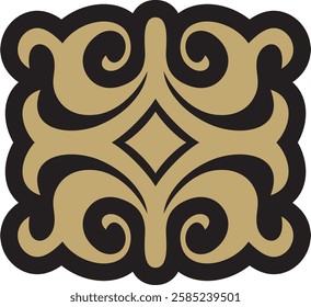 Vector golden and black  Kazakh national ornament. Ethnic pattern of the peoples of the Great Steppe,