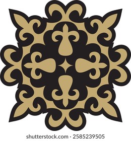 Vector golden and black  Kazakh national ornament. Ethnic pattern of the peoples of the Great Steppe,