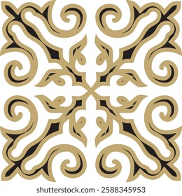 Vector golden and black  Kazakh national ornament. Ethnic pattern of the peoples of the Great Steppe,