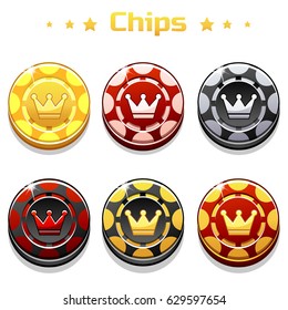 Vector golden, black and red Poker Chips on the white background. Series of Gaming and Gambling Illustrations