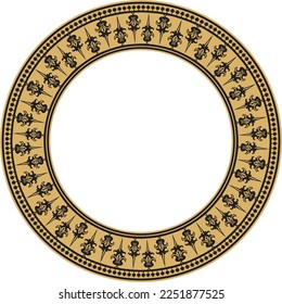 Vector golden and black round byzantine ornament. Circle, border, frame of ancient Greece and Eastern Roman Empire. Decoration of the Russian Orthodox Church.
