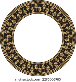 Vector golden and black round byzantine ornament. Circle, border, frame of ancient Greece and Eastern Roman Empire. Decoration of the Russian Orthodox Church.

