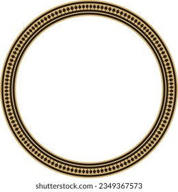 Vector golden and black round byzantine ornament. Circle, border, frame of ancient Greece and Eastern Roman Empire. Decoration of the Russian Orthodox Church.
